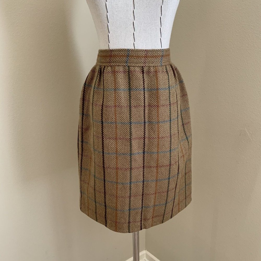 Vintage Emanuel Ungaro Wool Tweed Plaid Skirt Italy Solo Donna High Waist 80s